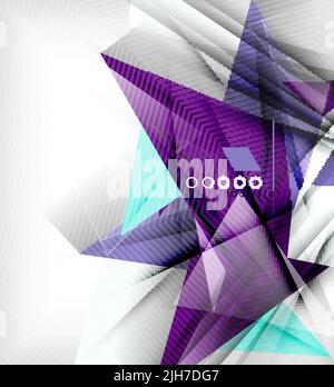 Color triangles, unusual abstract background. Realistic paper 3d composition with shadows and glossy elements, origami concept layout Stock Vector