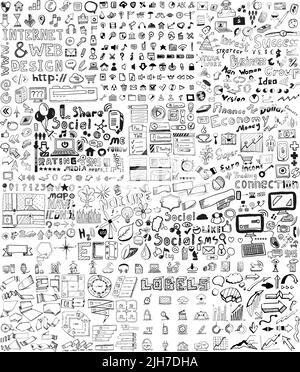 Huge set of business, social, technology hand drawn elements / doodles Stock Vector