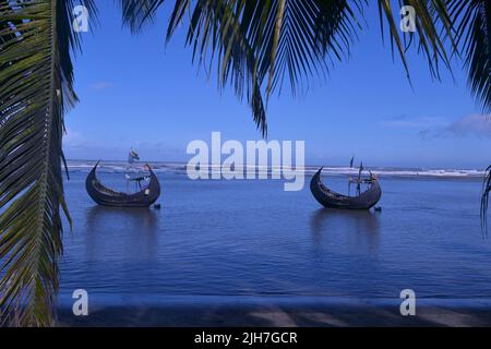 Cox's Bazar. 16th July, 2022. Two fishing boats are moored in Cox's Bazar, Bangladesh on July 13, 2022. Like previous years, Bangladesh banned fishing off its coast for 65 days from May 20 in order to help ensure smooth breeding of fish and boost depleted fish stocks. The once bustling fishermen's wharfs in places in Cox's Bazar, some 400 southeast of capital Dhaka, lie dormant, with dozens of fishing boats tied along the shores. Credit: Xinhua/Alamy Live News Stock Photo