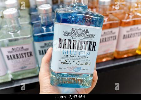 Tyumen, Russia-April 14 2022: Barrister Blue Gin is made according to the original British recipe. Stock Photo