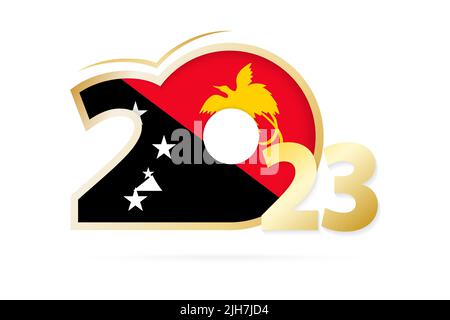 Year 2023 with Papua New Guinea Flag pattern. Vector Illustration. Stock Vector