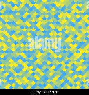 Mermaid, fish, dragon yellow and blue marine scale seamless pattern background Stock Vector