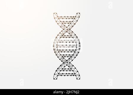 DNA spiral 3d low poly symbol with connected dots. Biotech, science, genome design vector illustration. Genetic helix polygonal wireframe Stock Vector