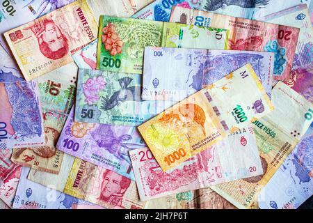 Argentine pesos of different values. Money from Argentina in cash. Stock Photo