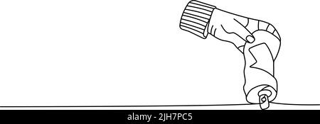 Man hand throwing a drink can one line continuous drawing. Throw in the trash continuous one line illustration. Vector minimalist linear illustration. Stock Vector