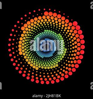 Abstract colorful swirl illustration, logo design. Colorful circles arranged in a circle on a black background. Spiral. Rainbow Stock Vector