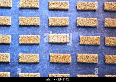 Sesame Chikki Indian brittle sweet made from sesame seeds and jaggery Stock Photo