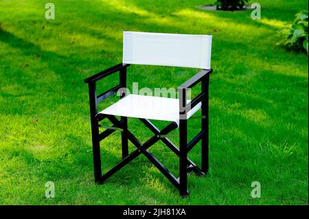 chair, furniture, director's, director's chair, position, social status, film studio, photo studio, clean, new, waiting, concept, business, event, Stock Photo