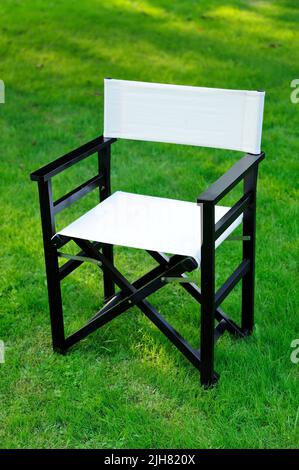 chair, furniture, director's, director's chair, position, social status, film studio, photo studio, clean, new, waiting, concept, business, event, Stock Photo