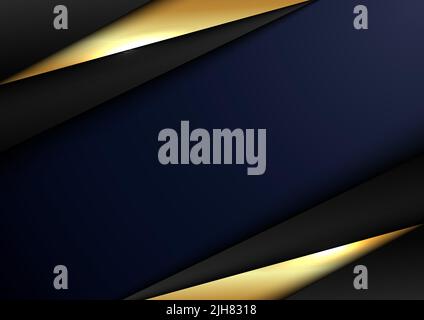 Abstract elegant template black and gold triangle overlapping dimension on dark blue background luxury style. Vector illustration Stock Vector