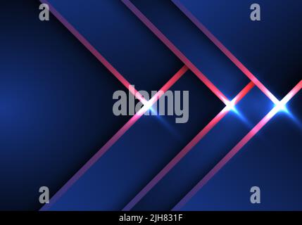 Abstract technology concept blue and red arrow stripes pattern background with lighting effect. Vector illustration Stock Vector