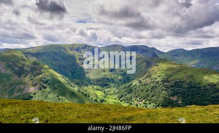 View from Hartsop Dodd over Dovedale to Hart Crag and Helvellyn in the Lake District Cumbria UK Stock Photo