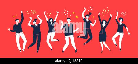 Party people. Happy group men and women, friends have fun and rejoice. Birthday, holiday event concept. Cartoon vector Stock Vector