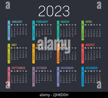 Colorful Calendar year 2023 vector design template, simple and clean