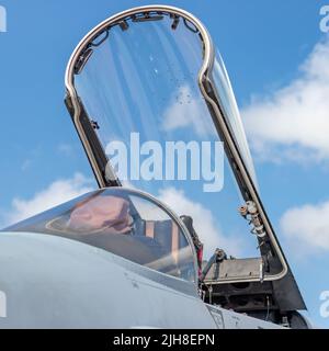 Open canopy of F-18 Hornet fighter jet aircraft Stock Photo