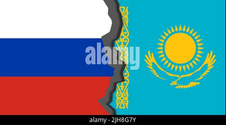 Flags of Russia and Kazakhstan, Russia vs Kazakhstan in world war crisis concept Stock Photo