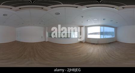 360 degree panoramic view of Seamless full spherical 360 degree panorama in equirectangular projection of empty small office room in industrial building with built-in ceiling air