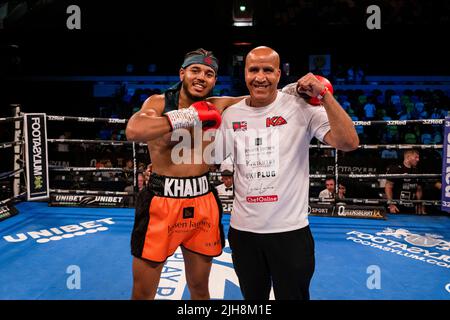 LONDON, UNITED KINGDOM. 16th Jul, 2022. Khalid Ali vs Des Newton – Welterweight Contest during under fight card of Frankwarren presents Sheeraz vs Torres - WBC Silver Middleweight Championship at Copper Box Arena on Saturday, July 16, 2022 in LONDON UNITED KINGDOM. Credit: Taka G Wu/Alamy Live News Stock Photo