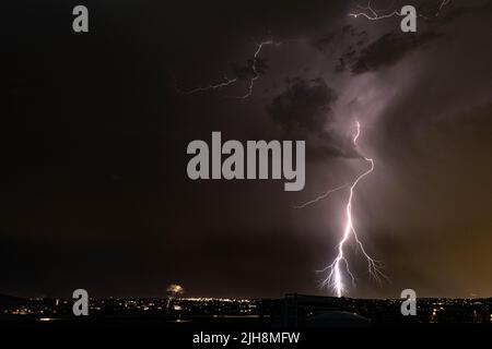 Shot of the lightning in the night sky Stock Photo - Alamy