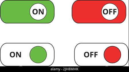 On and off buttons in red and green on a white background Stock Vector