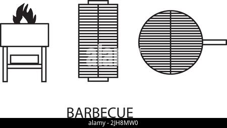 Barbecue with fire, rectangular and round grills on a white background Stock Vector