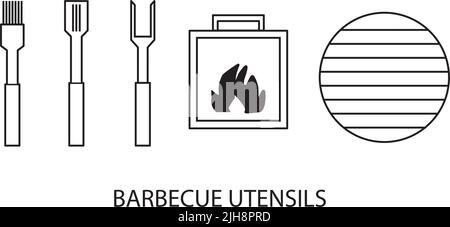 Drawings of barbecue and grill utensils on a white background Stock Vector
