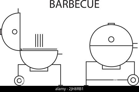 Drawings of open and closed round barbecues on a white background Stock Vector