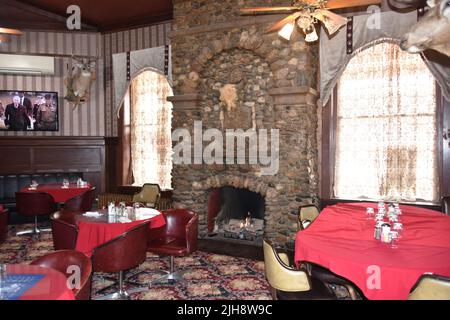 Cody, WY USA. Irma Hotel opened 11/1/1902.  W.F. Cody named the hotel after his youngest daughter.  Rooms are restored to their 1902 elegance. Stock Photo