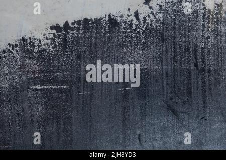 Old weathered shop window with chipping white paint, grunge background Stock Photo