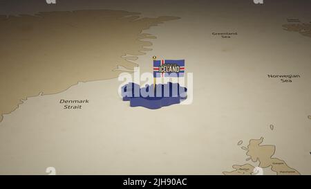 3D map illustration of Iceland with flag and coat of arms Stock Photo ...