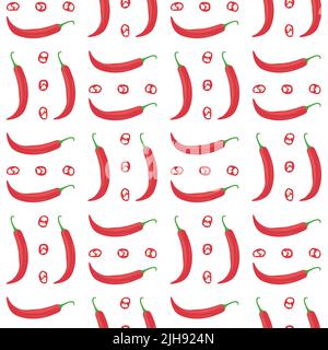 Seamless vector pattern background of chili peppers made of simple illustrations. Stock Vector