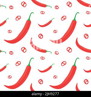 Seamless vector pattern background of chili peppers made of simple illustrations. Stock Vector