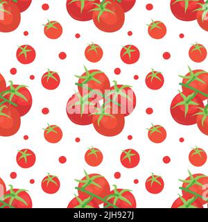 Seamless vector pattern background of tomatoes made of simple illustrations. Stock Vector