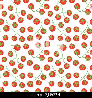 Seamless vector pattern background of tomatoes made of simple illustrations. Stock Vector