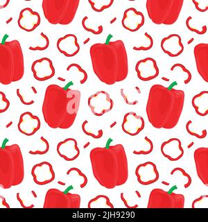 Seamless vector pattern background of bell peppers made of simple illustrations. Stock Vector
