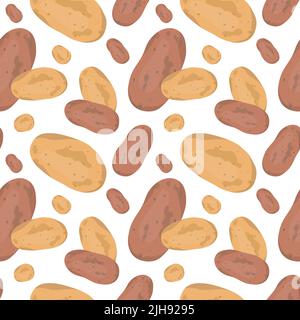 Seamless vector pattern background of potatoes made of simple illustrations. Stock Vector