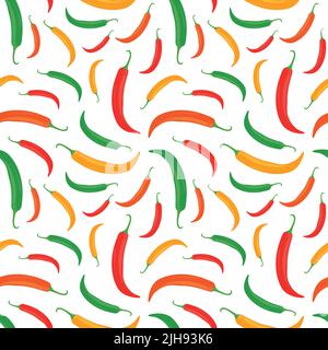 Seamless vector pattern background of chili peppers made of simple illustrations. Stock Vector