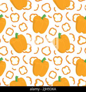 Seamless vector pattern background of bell peppers made of simple illustrations. Stock Vector