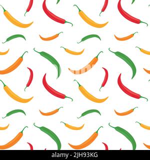 Seamless vector pattern background of chili peppers made of simple illustrations. Stock Vector