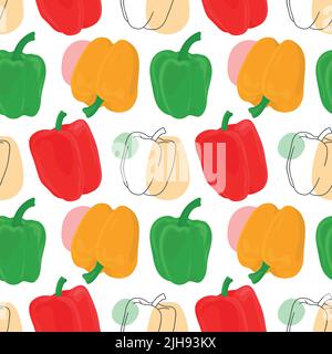 Seamless vector pattern background of bell peppers made of simple illustrations. Stock Vector