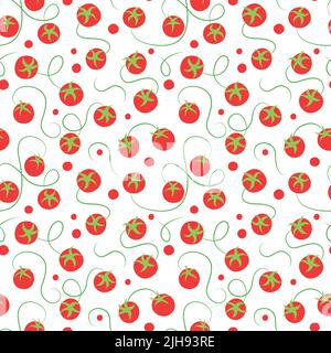 Seamless vector pattern background of tomatoes made of simple illustrations. Stock Vector
