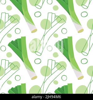 Seamless vector pattern background of leek made of simple illustrations. Stock Vector