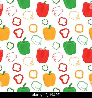 Seamless vector pattern background of bell peppers made of simple illustrations. Stock Vector