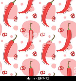 Seamless vector pattern background of chili peppers made of simple illustrations. Stock Vector