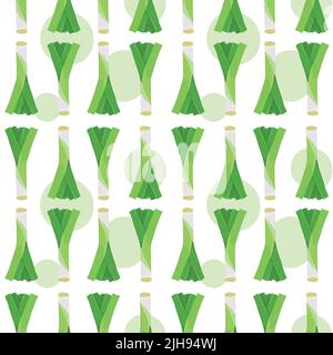 Seamless vector pattern background of leek made of simple illustrations. Stock Vector