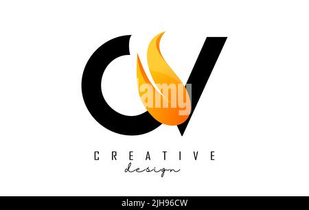 CV Letter Design with Creative Cut and Colorful Rainbow Texture. VC ...