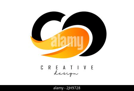 Vector illustration of abstract letters CO c o with fire flames and orange owoosh design. Letters logo with creative cut and shape. Stock Vector