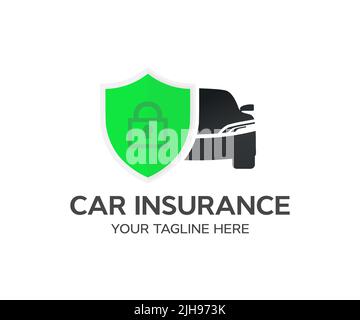 Сar insurance, car insurance policy logo design. Road assistance, insurance company. Safety of auto, insurance claim modern flat  vector design. Stock Vector