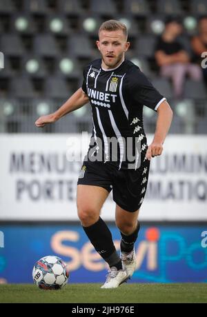 Charleroi's new player Jonas Bager pictured in action during a friendly soccer match between Sporting Charleroi and RCS Strasbourg, Saturday 16 July 2022 in Charleroi, to prepare the 2022-2023 'Jupiler Pro League' first division of the Belgian championship. BELGA PHOTO VIRGINIE LEFOUR Stock Photo