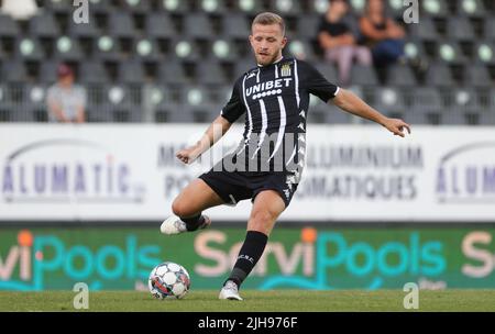 Charleroi's new player Jonas Bager pictured in action during a friendly soccer match between Sporting Charleroi and RCS Strasbourg, Saturday 16 July 2022 in Charleroi, to prepare the 2022-2023 'Jupiler Pro League' first division of the Belgian championship. BELGA PHOTO VIRGINIE LEFOUR Stock Photo